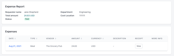 Screenshot of Reimbi app expense report